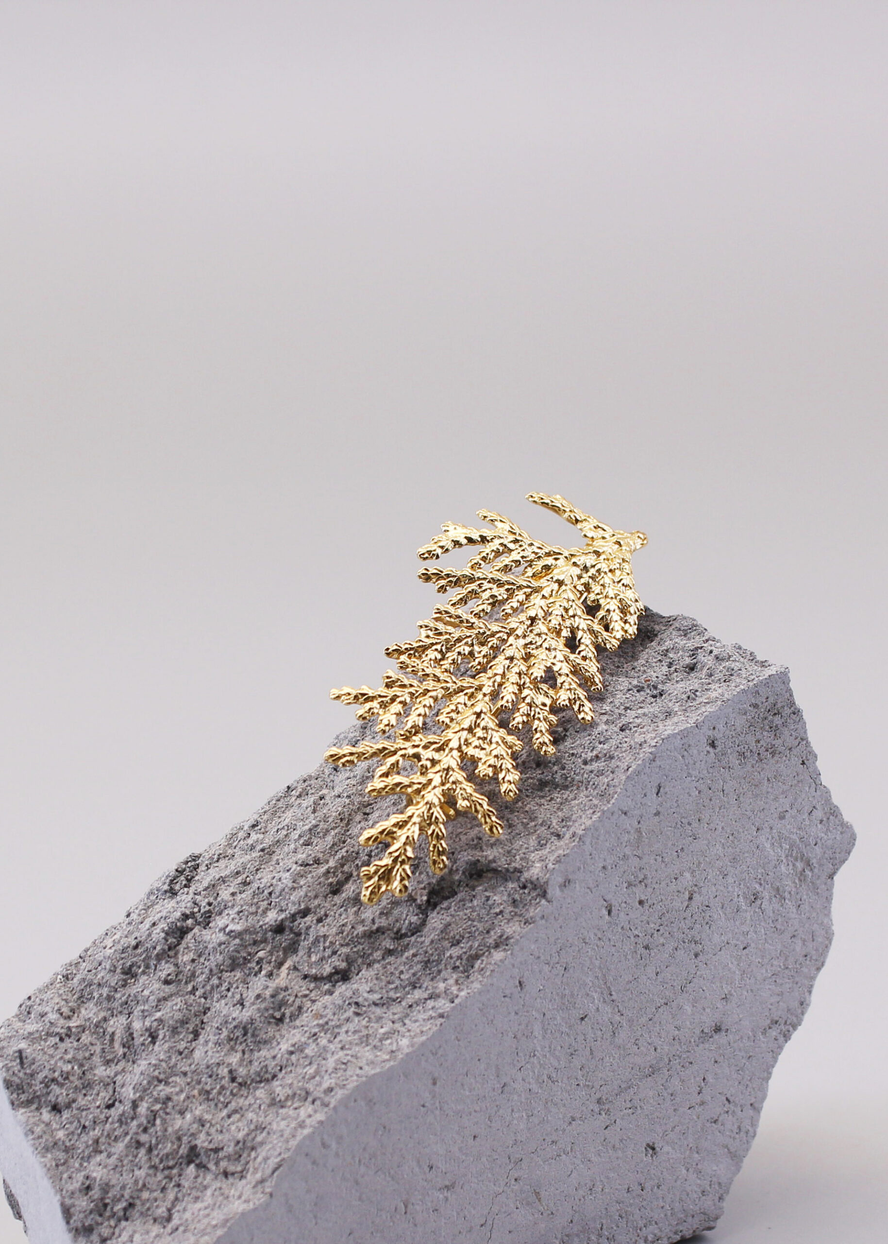 Oriental Arborvitae sterling silver small brooch_7 扁柏純銀別針金色正面細節